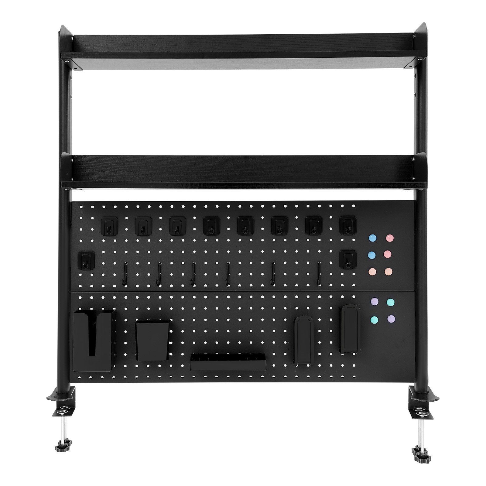 Premium Black Desktop Bookshelf with Adjustable Shelves & Pegboard Organizer