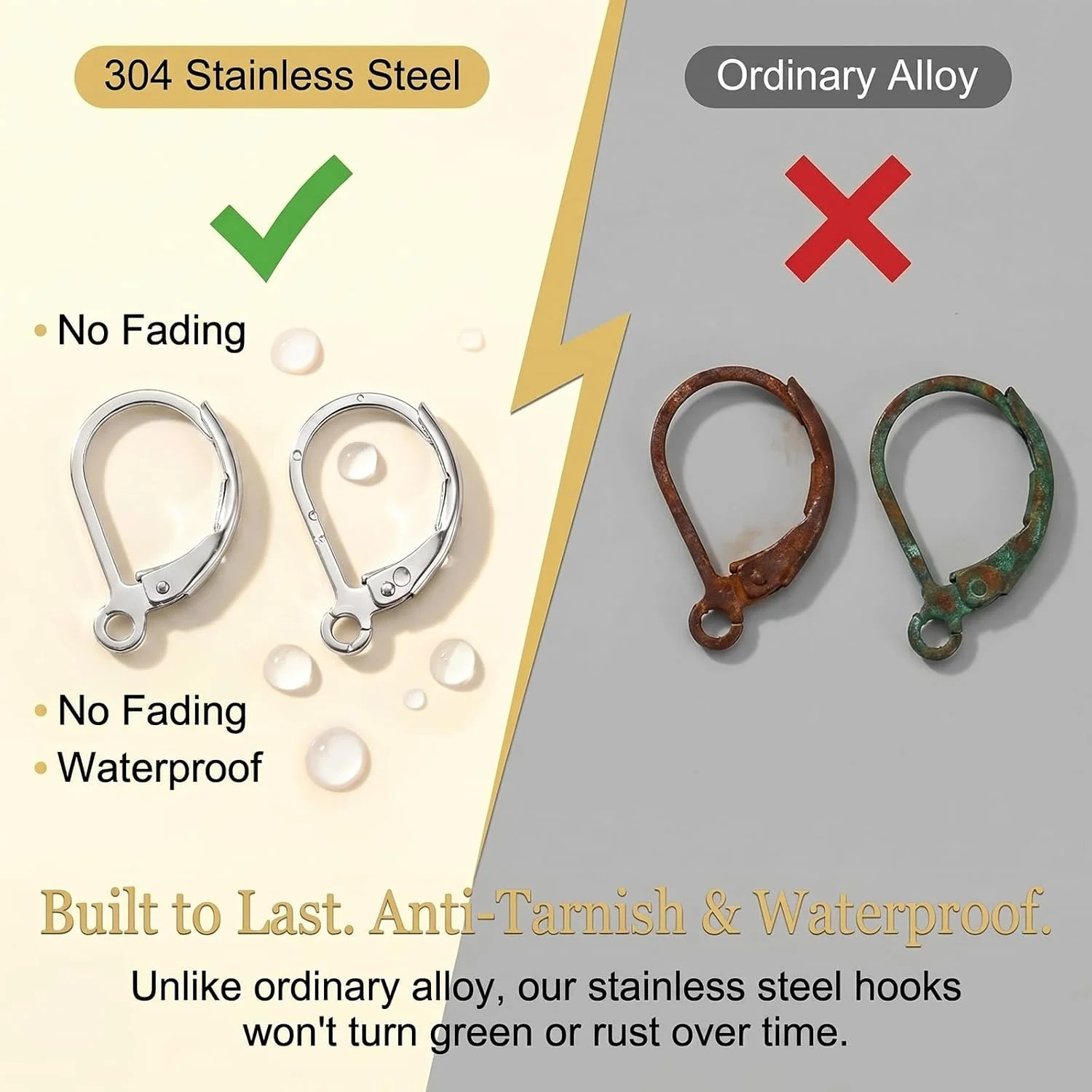 60PCS Leverback Earring Hooks, Stainless Steel Open Loop Leverback Hoops, Leverb