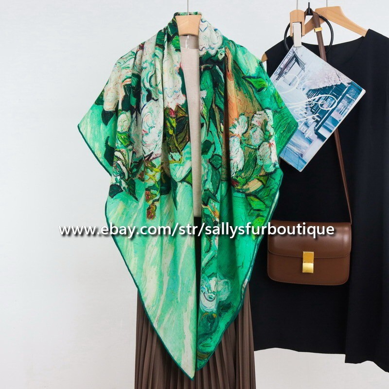 Sallys 70% Cashmere 30% Silk Wrap Scarf Roses Print Double Face Square Shawl 53"