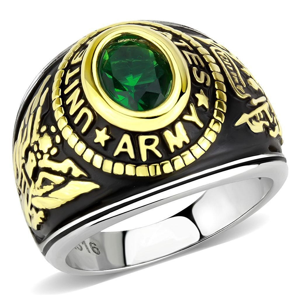 Women's United States US Army Ring Military Rings Emerald Green Synthetic Stone