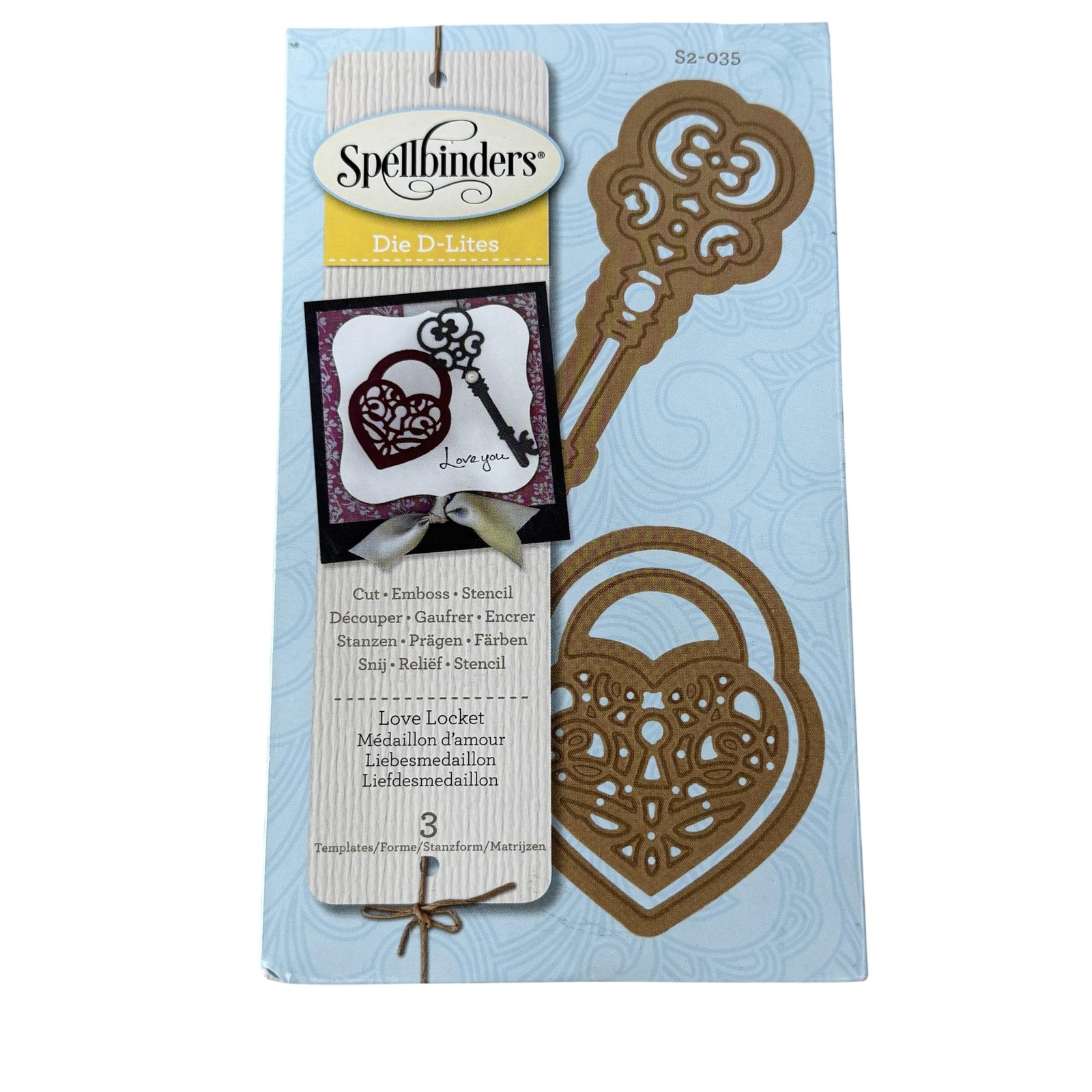 Spellbinders Die D-Lites Love Locket S2-035 Cutting Dies Heart Key 3pc Cards