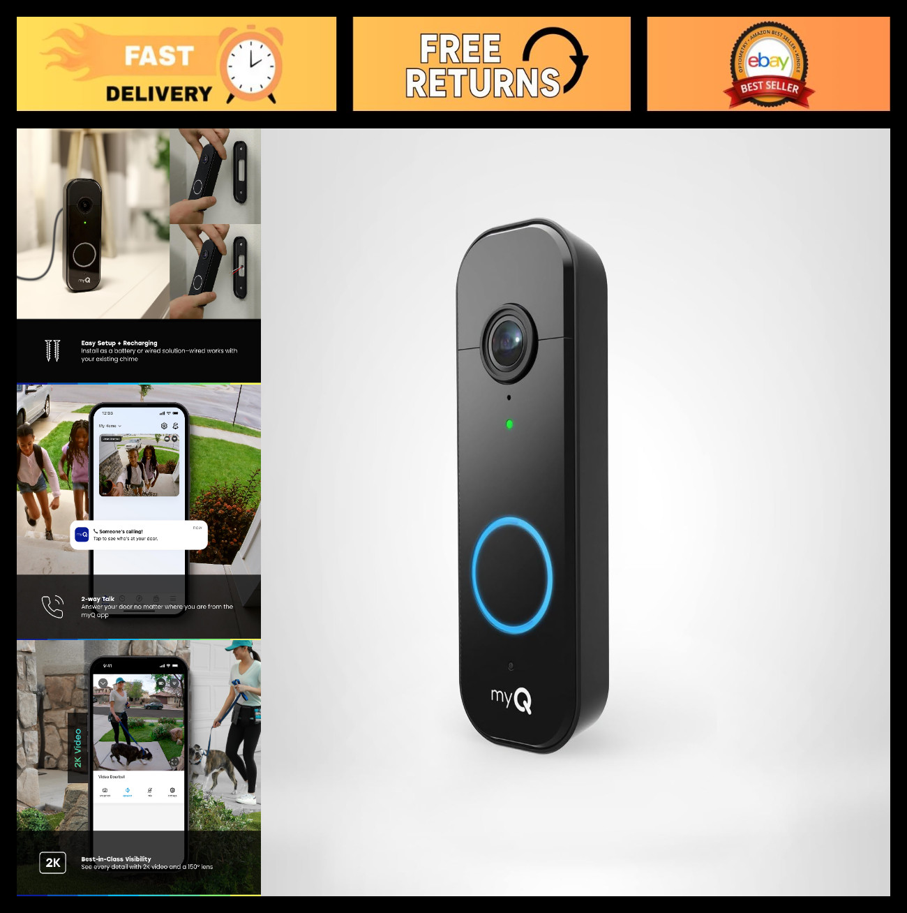 2K Video Doorbell Camera | Battery/Wired, Color Night Vision, 2-Way Talk, Motion