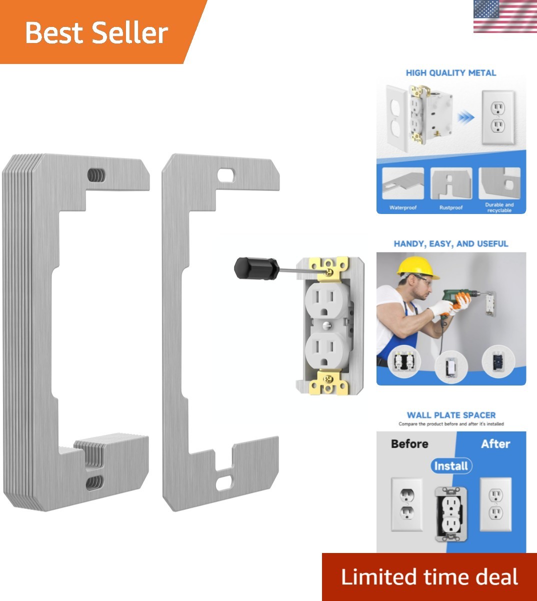 10 Pcs Wall Plate Spacer,Spacers for Electrical Outlets, Metal Flush Fit Devi...