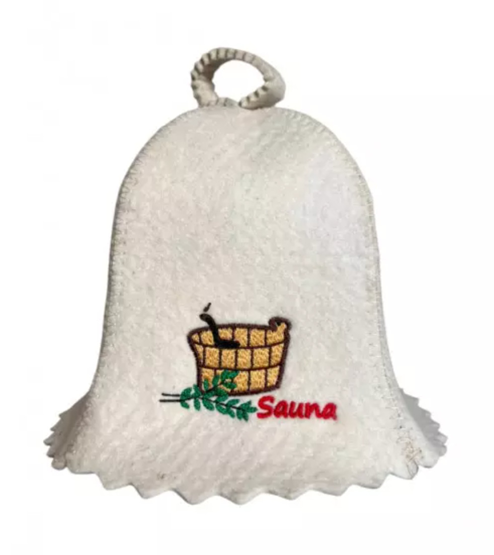 Sauna hat -   bucket, wool 100% , white