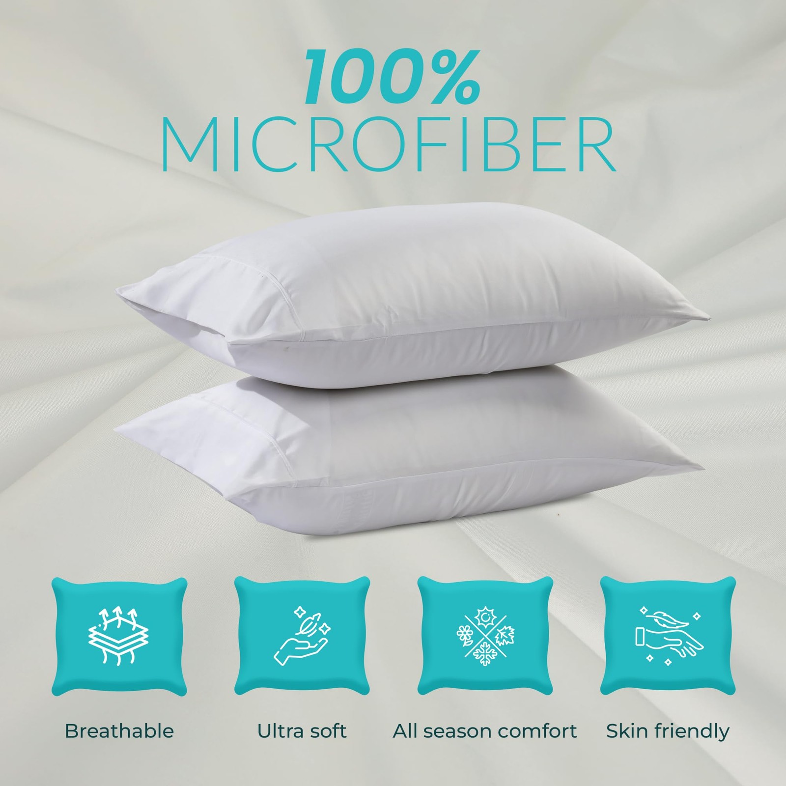 Threads+ 2 Pack Queen Pillowcases 100 GSM Microfiber, 20"x30" with 6" Flap, S...