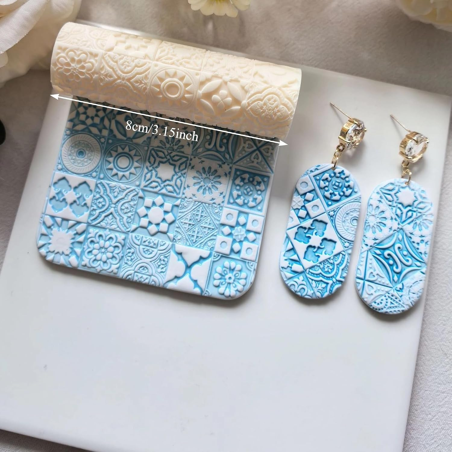 Polymer Clay Texture Roller Work with Polymer Clay Cutters for DIY Earrings