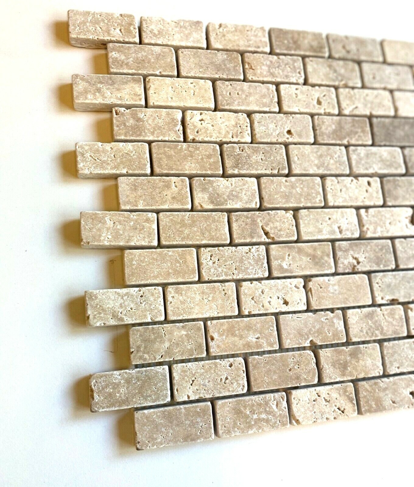 1X2 Walnut Tumbled Rounded Edge Travertine Mosaic Tile Backsplash (1 sqft)