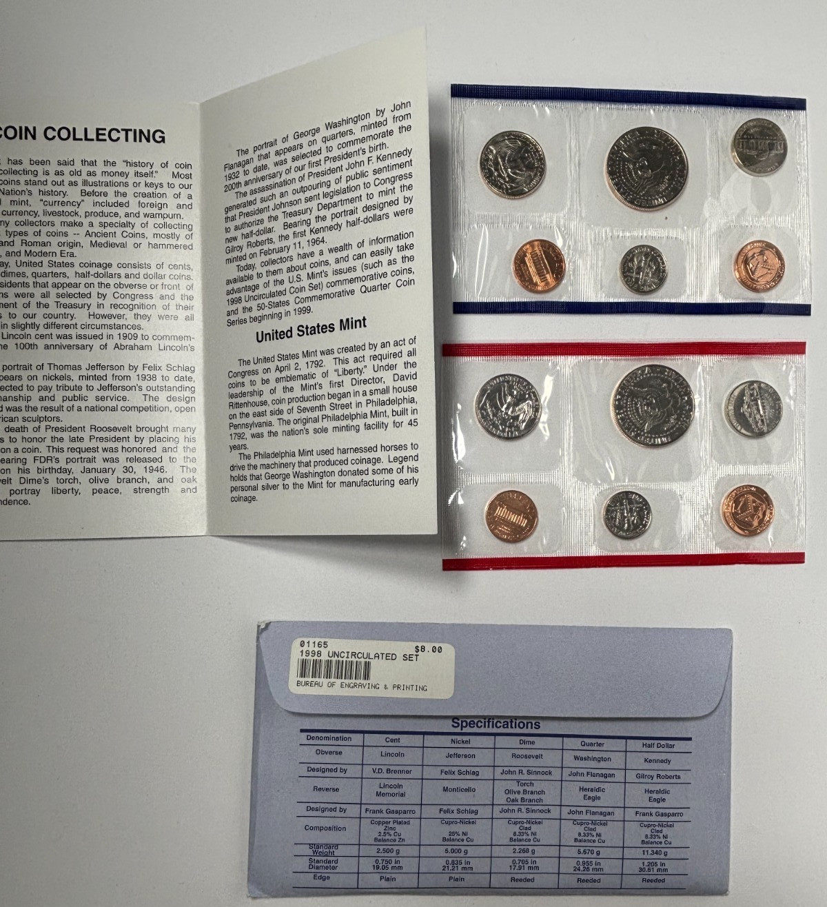 1998 Uncirculated Coin Set P & D Nice U.S. Mint