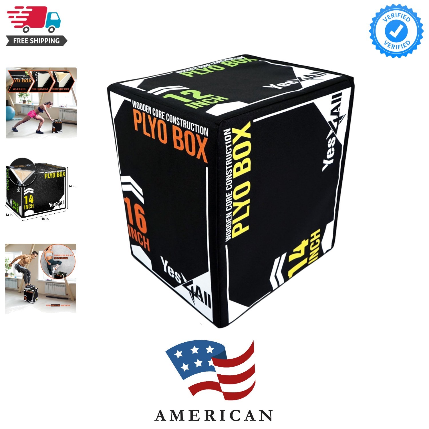 3-in-1 Soft-Padded Plyo Box With Wooden Core, Non-Slip Multi-Use Cushioned Pl...