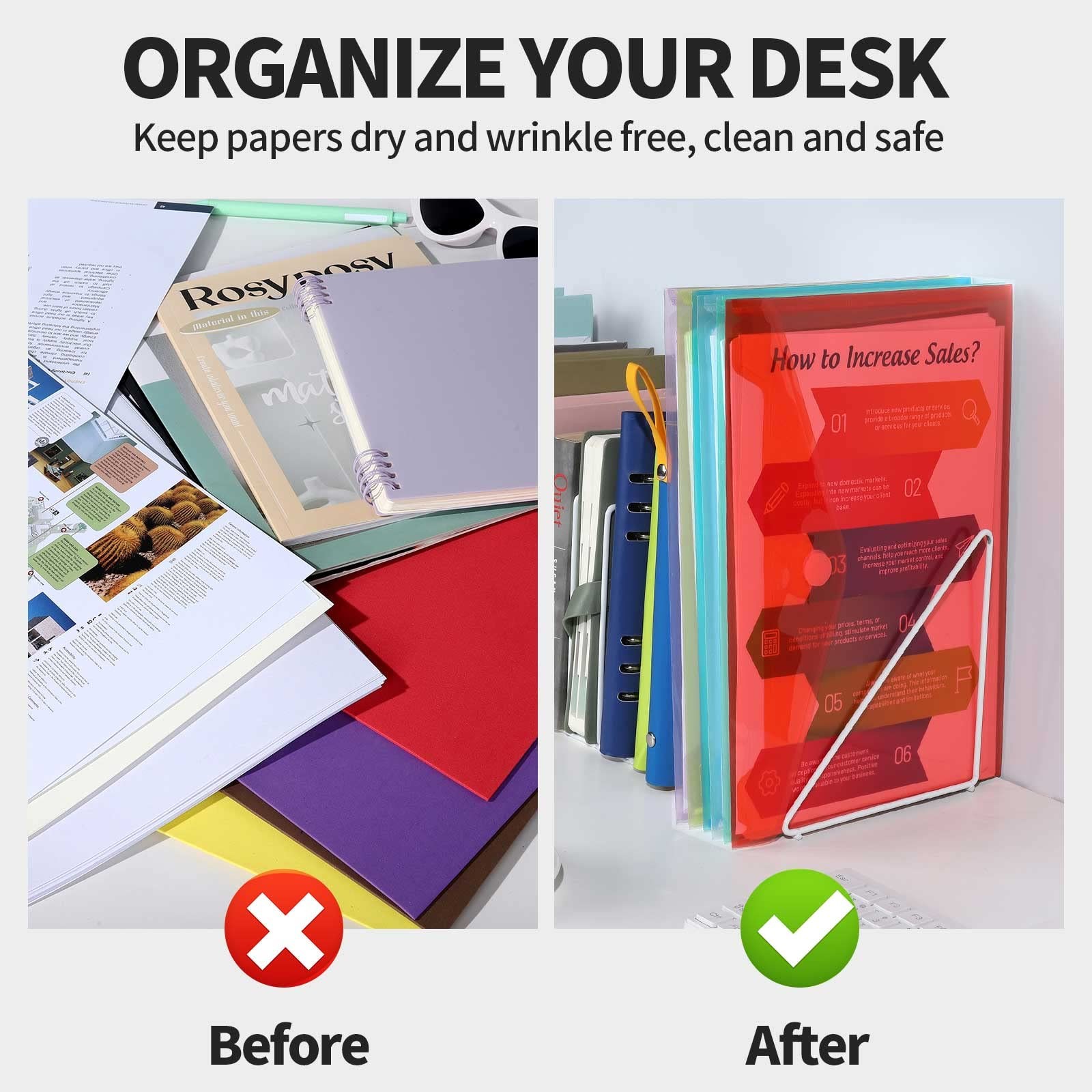 LEOBRO Plastic File Folders for Documents, 6 PCS Plastic Envelopes,