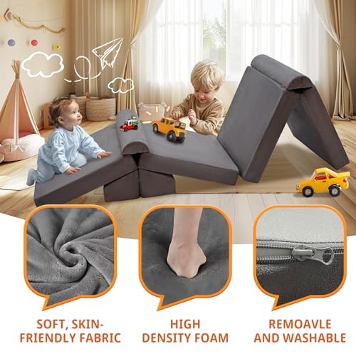 8pcs Modular Kids Couch, Toddler Play Sofa for Playroom Bedroom, Grey-8pcs