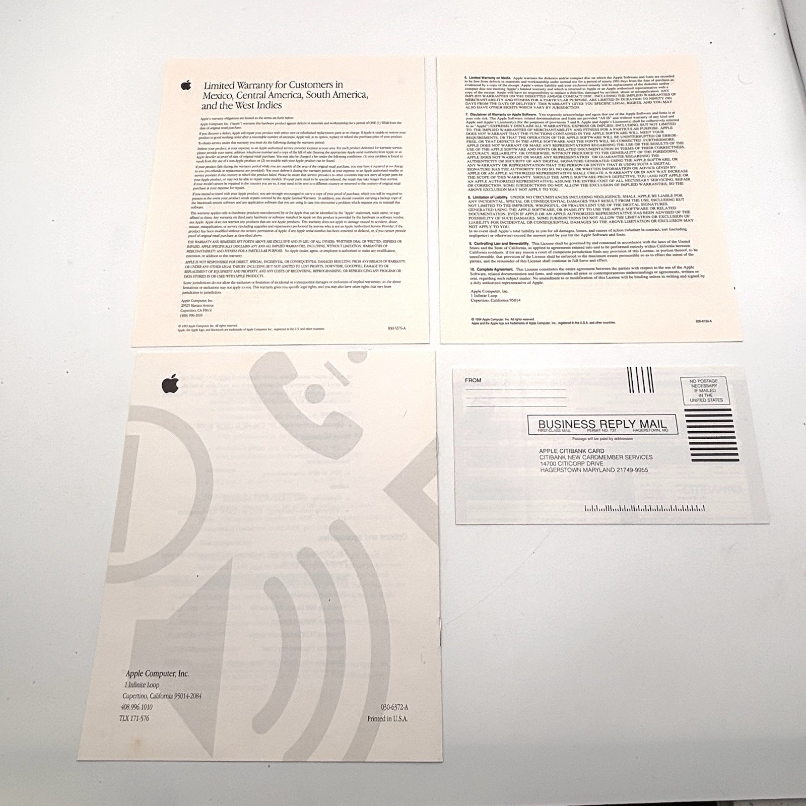 Apple Computer Customer Services Guide Registration Card 1994
