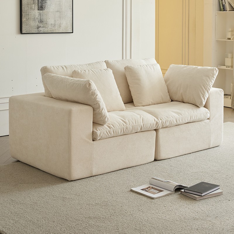 Compressed Sectional Sofa Modern Minimalist Style Corduroy Couch Beige+White