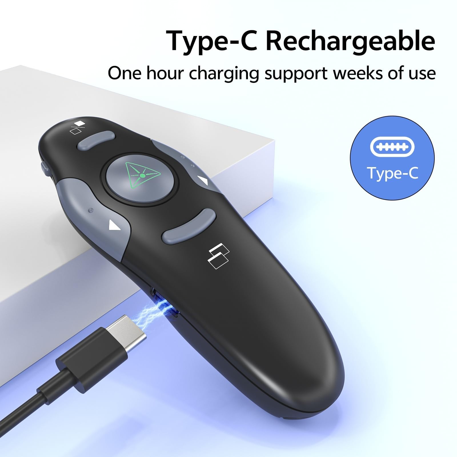 Wireless Presentation Clicker with Case - USB-C Rechargeable Green Laser Pointer