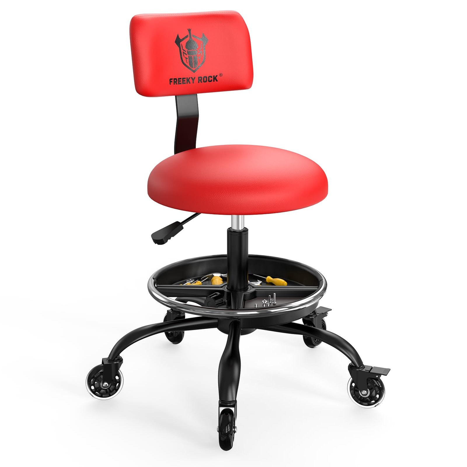 Rolling Shop Stool Height Adjustable Swivel Task Chair Red Heavy Duty Wheels
