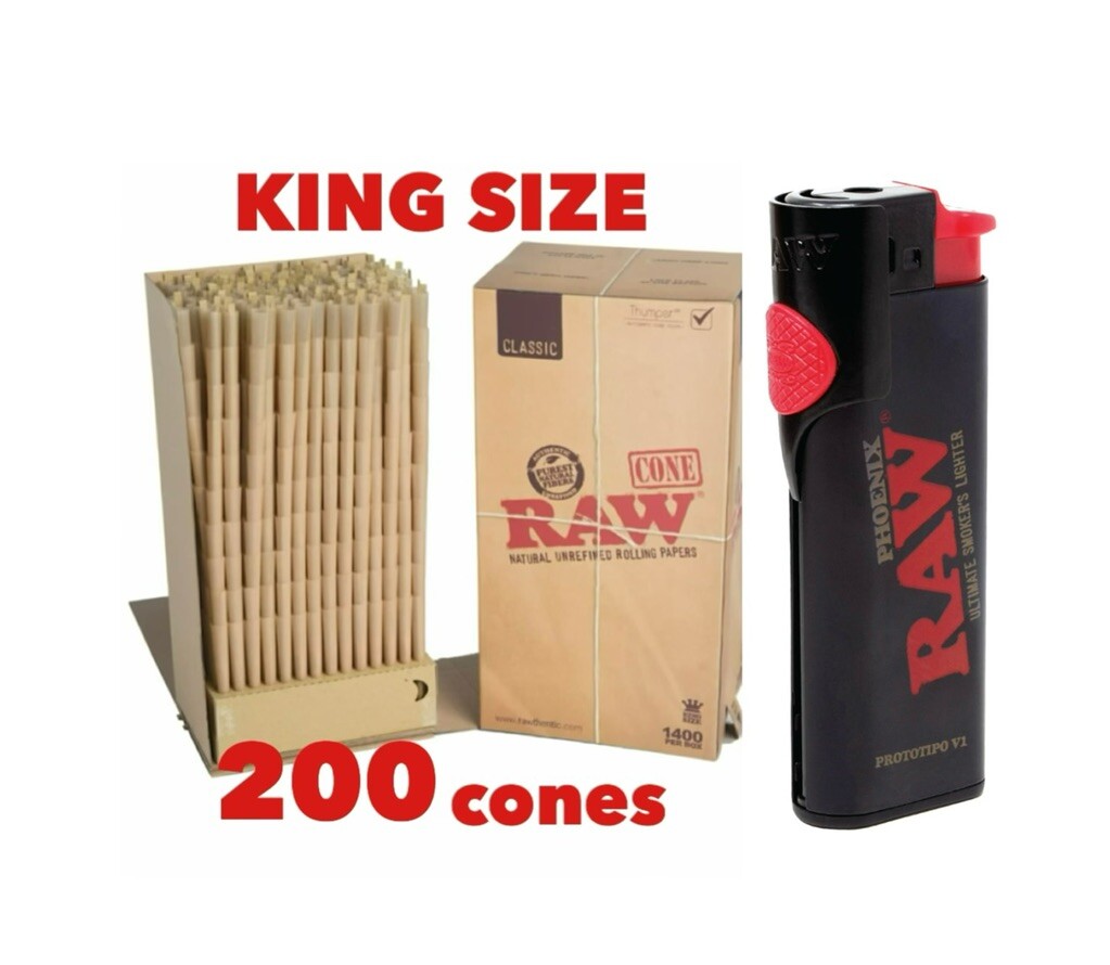 RAW PHOENIX ULTIMATE SMOKERS LIGHTER +raw classic KING size pre rolled cone
