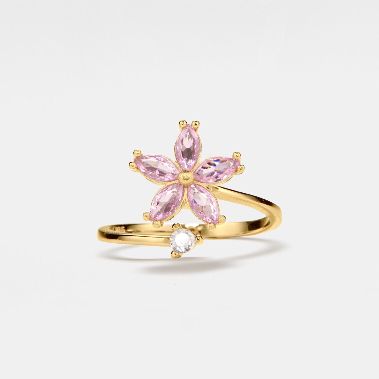Pink Flower Fidget Spinner Ring in 925 Sterling Silver