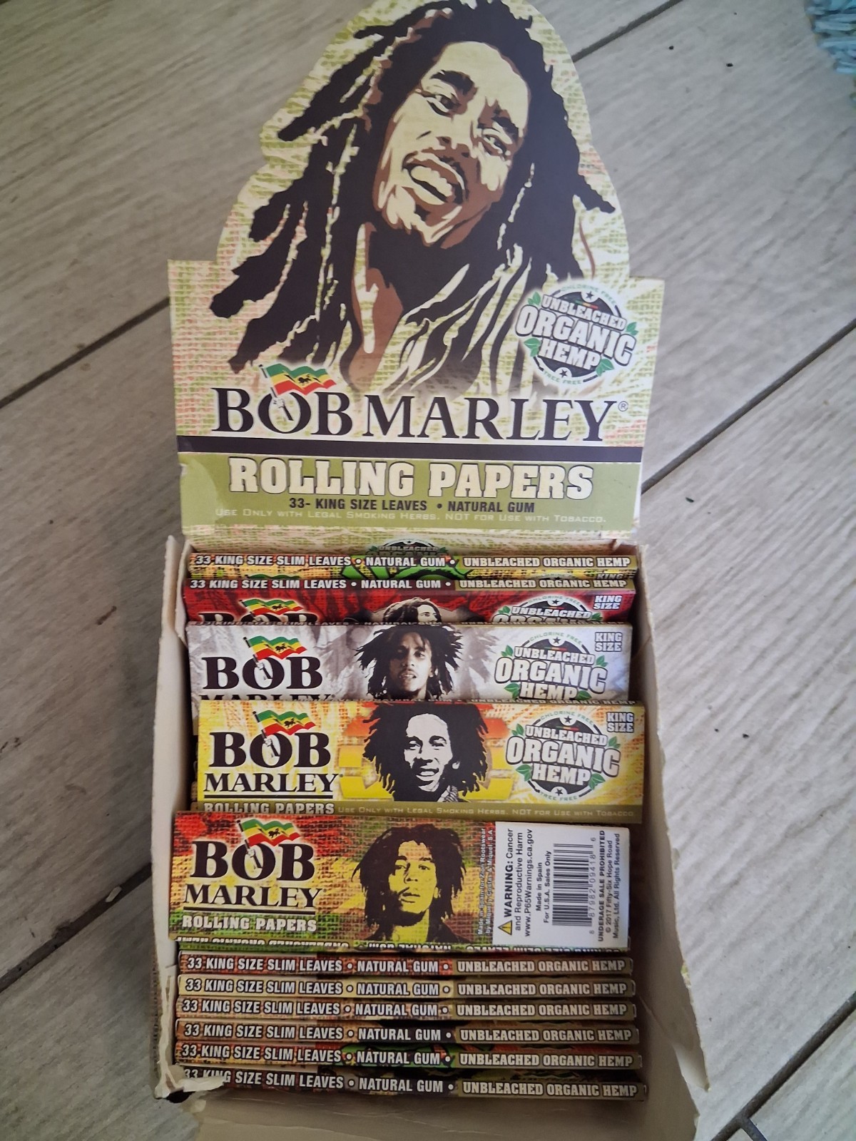 Bob Marley Rolling Papers King Size 110mm Pure Hemp 29 Booklets x 33 leaves each