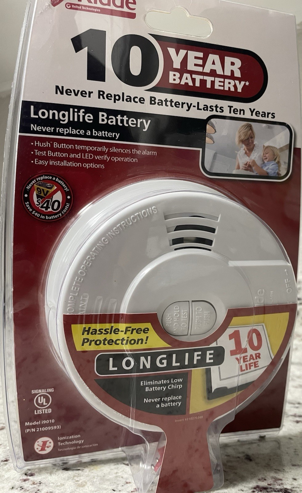Smoke Alarm  with 10 Year Battery Kidde i9010 Ionization Technology Fire Alarm