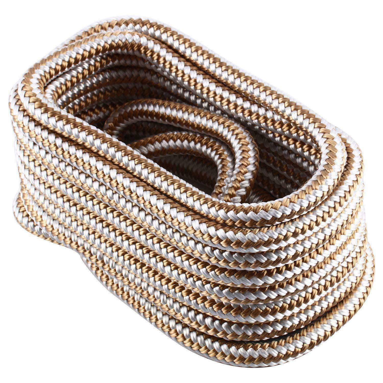 Gold&white Dock Lines Double Braided  Nylon -set Of (2) 15ft-1/2inch