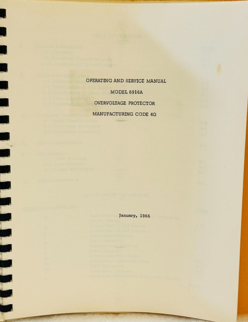 HP Agilent 1966 Model 6919A Overvoltage Protector Man. Code 4G Service Manual.