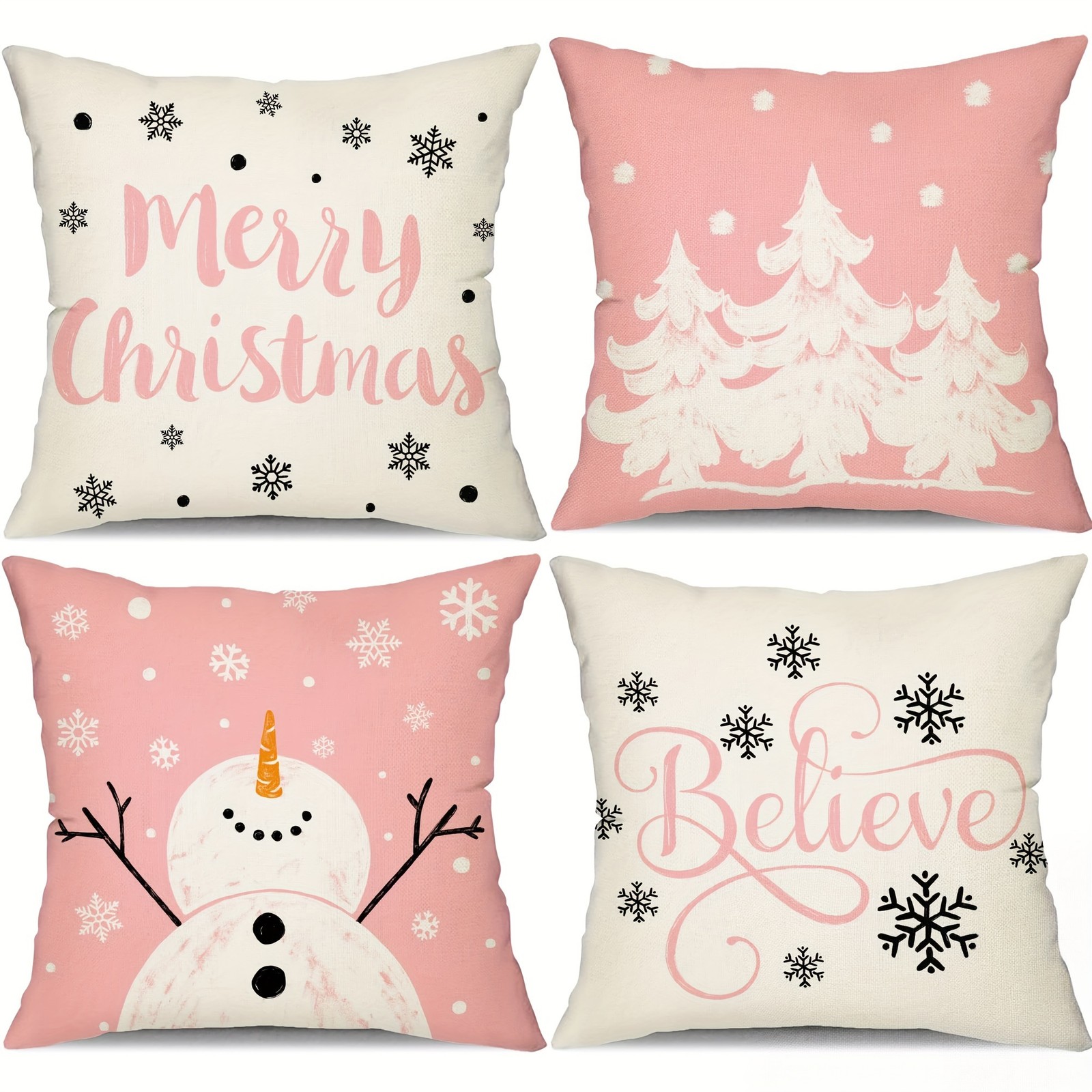 Pink White Soft Christmas Pastel Design Pillow Covers Indoor Wall Accessory
