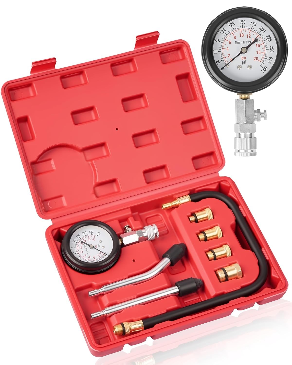 Durable 8-Piece Petrol Engine Compression Tester Kit - Precise Diagnostic Tool