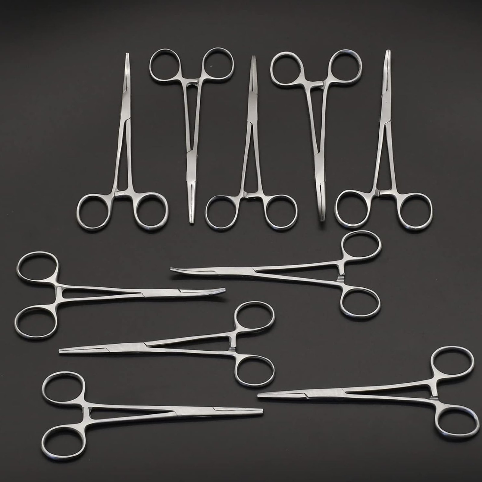 Set of 10 Straight & Curved Hemostat Forceps 5.5"-Stainless Steel Locking Clamp