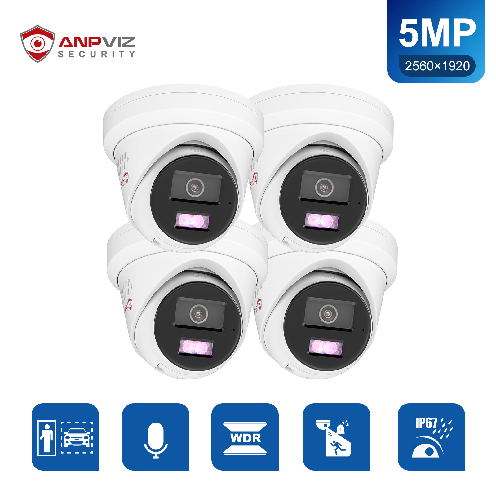 Anpviz 5MP PoE IP Camera, Strobe Red & Blue Light and Audio Alarm,  Smart Night
