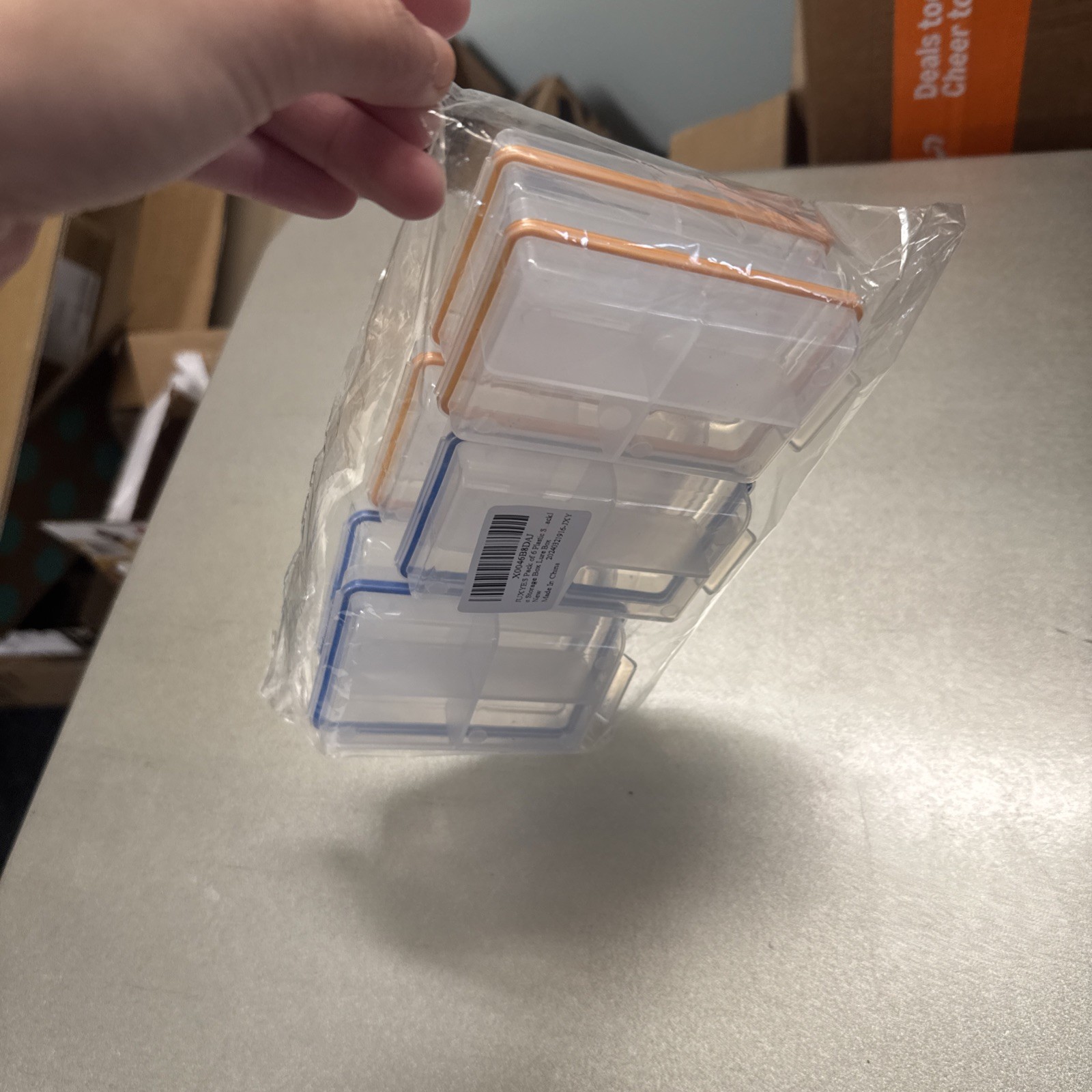 6 Pcs Clear Plastic Organizer Box Case 4 Grids Jewelry Storage Container 3.75”