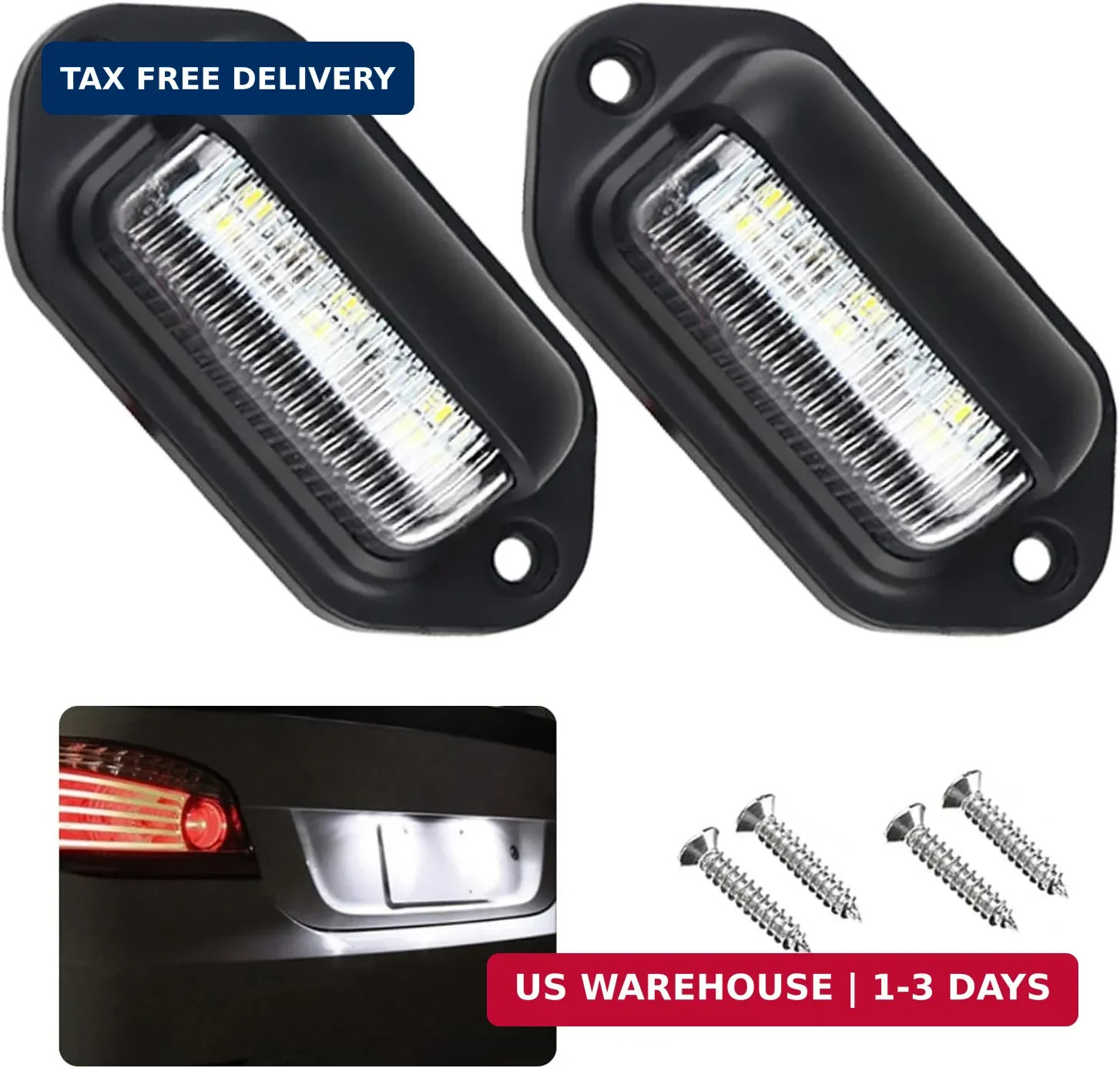 2 PCS 12-24V License Plate LED Light, Waterproof 6 LED License Plate Lamp Tailli