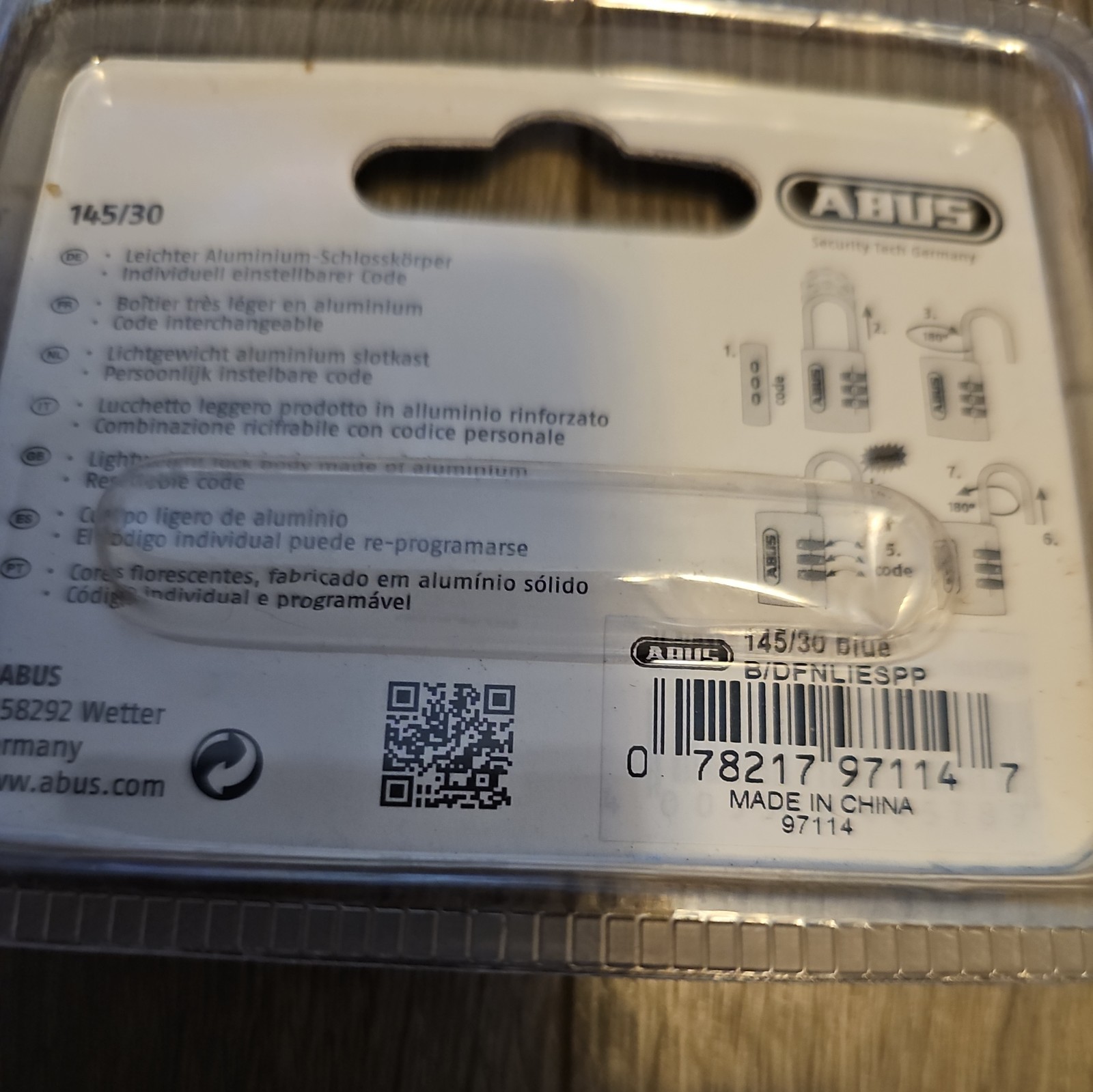 Abus myCode Light 145 Blue Resettable Sode Combination Padlock