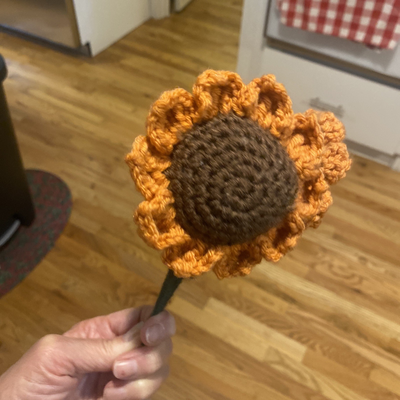 Crochet Flower Bouquet Handmade Knitted Set of 3 Orange Brown Green