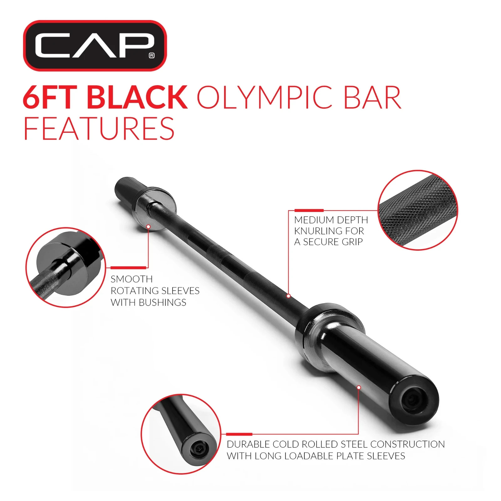 CAP Barbell Olympic Weight Bar, 6 Ft.