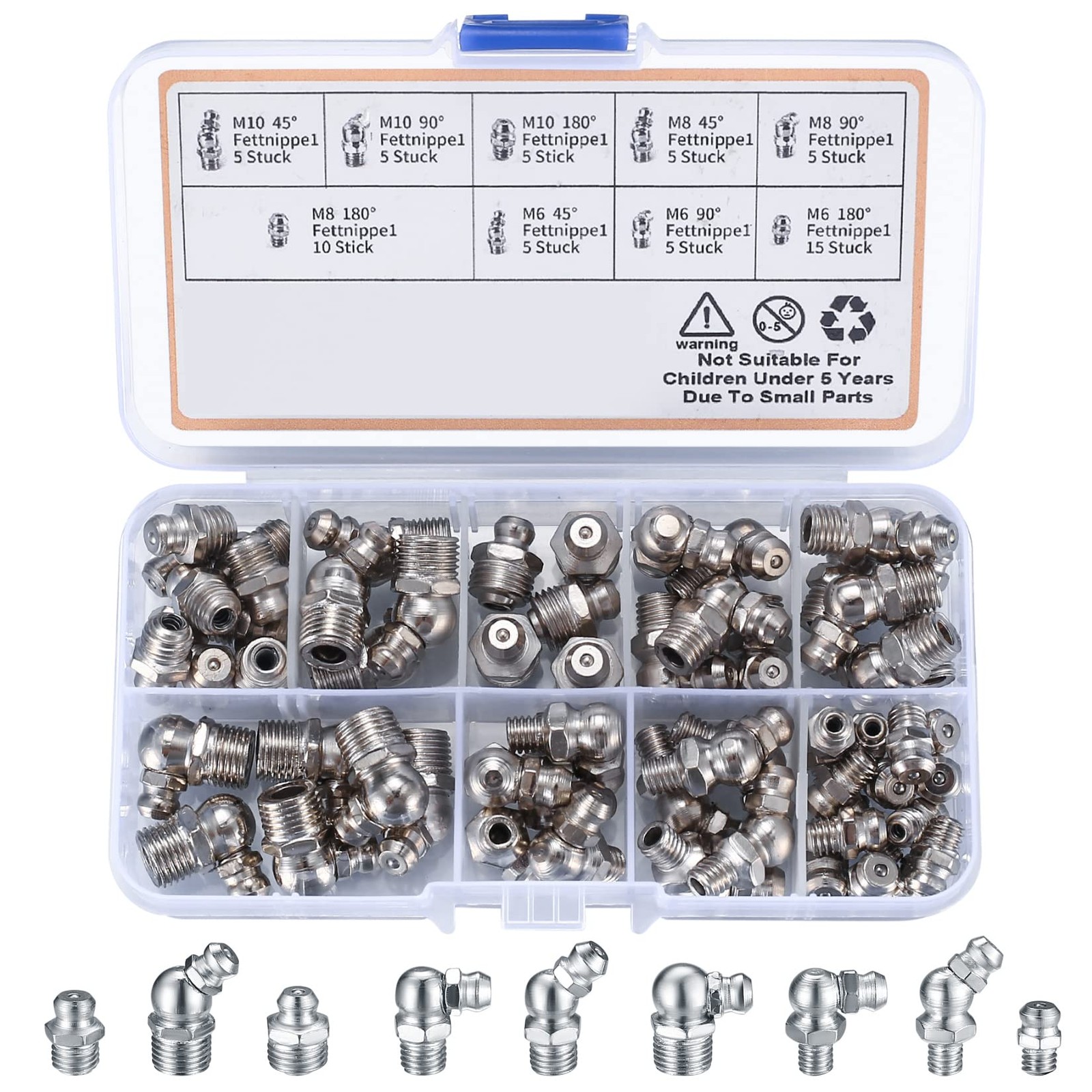 YOUYIDUN - 60Pcs Metric Grease Fittings Kit,Straight and 6mm, 8mm, 10mm