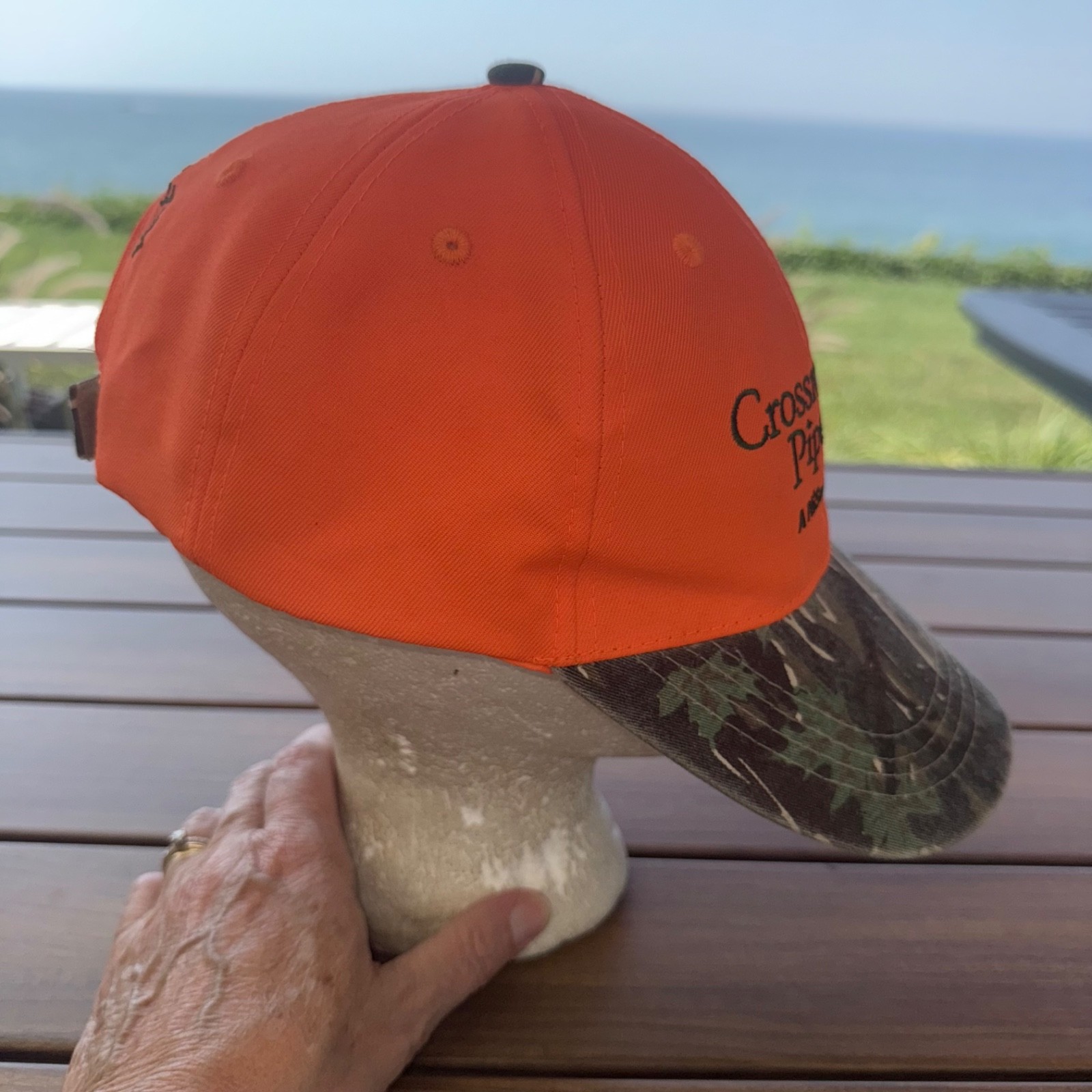 Crossroads Pipeline A Nisource Co Fluorescent Orange Camo Hat Cap Hook Loop EUC