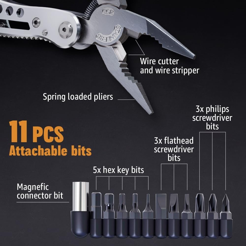 24-in-1 Multitool with Knife,Pliers & 11 Bits Sharp Stainless Steel - Multi Tool