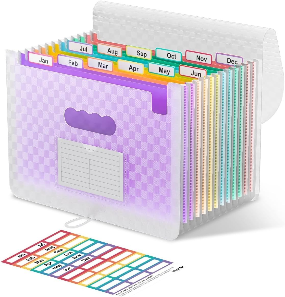 Durable 12-Pocket Accordion Document Organizer - Purple with Smart Lock Feature