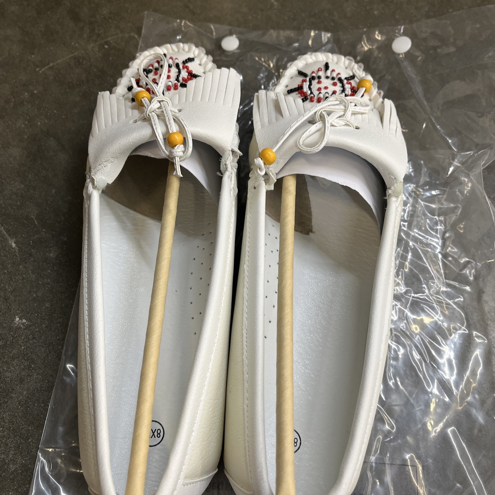 White Beaded Leather Moccasins