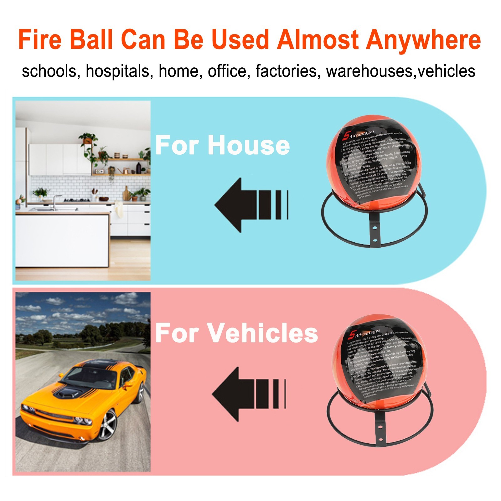 11 PACK Portable Automatic Fire Ball Extinguisher with Bracket and Hook Mount US