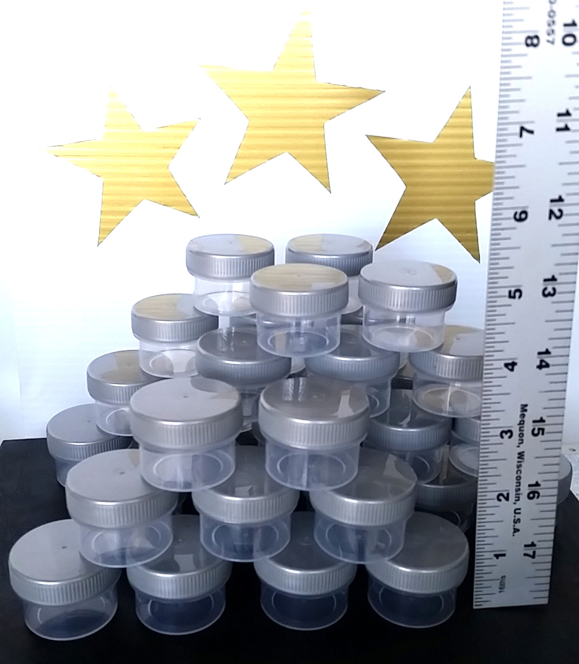 12 Small 1tblsp Plastic Jars SILVER Screw Caps Container 1/2 OZ  #K3803 DecoJars