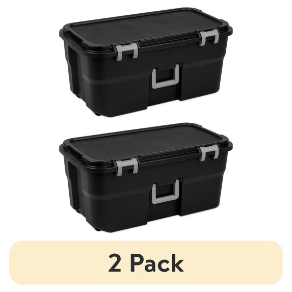 Sterilite Large Storage Bin, 27 Gallon Durable Plastic Black and Yellow, 6 Pack