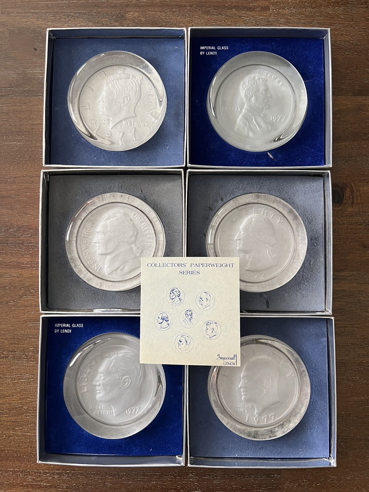 Lenox Imperial Glass Collectors Paperweight President Series 1977 Set Of 6