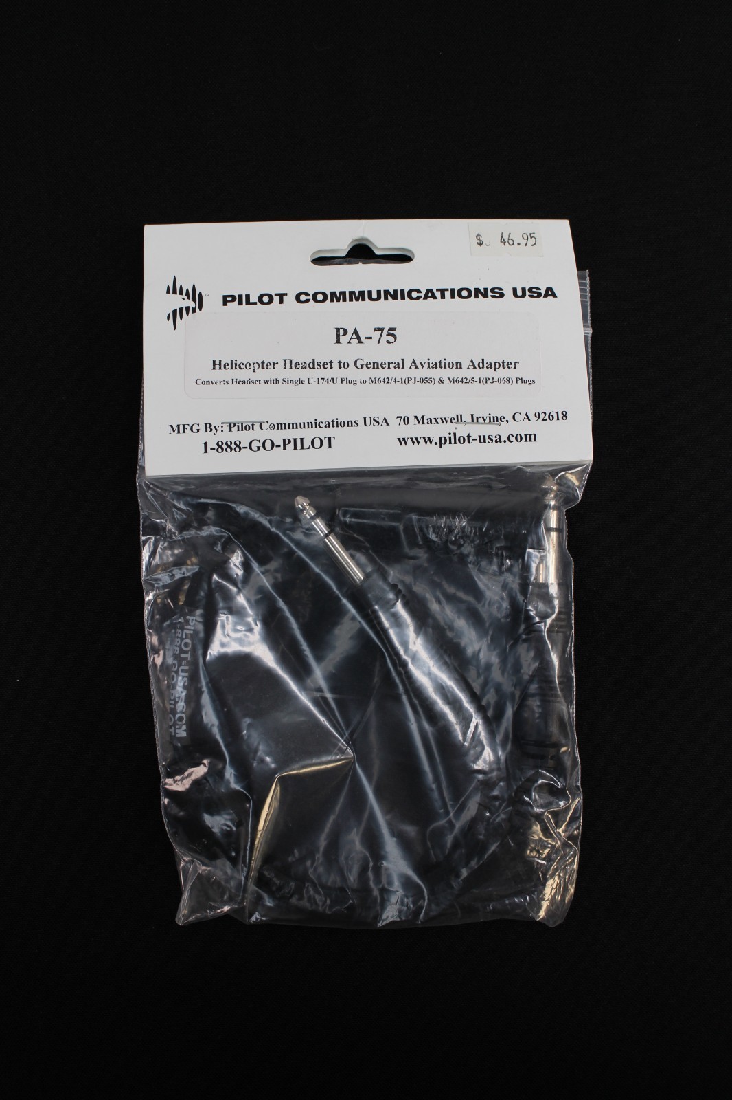 NEW GA Helicopter to GA Fixed Wing Headset Adapter PA75 PA-75