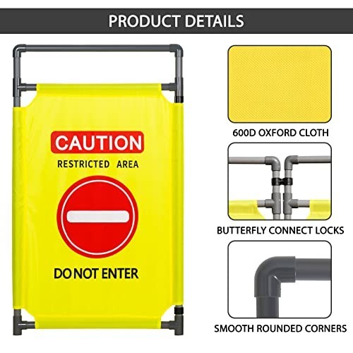 3-Panel PVC Safety Barricade 5.8Ft Foldable Crowd Control Do Not Enter Yellow