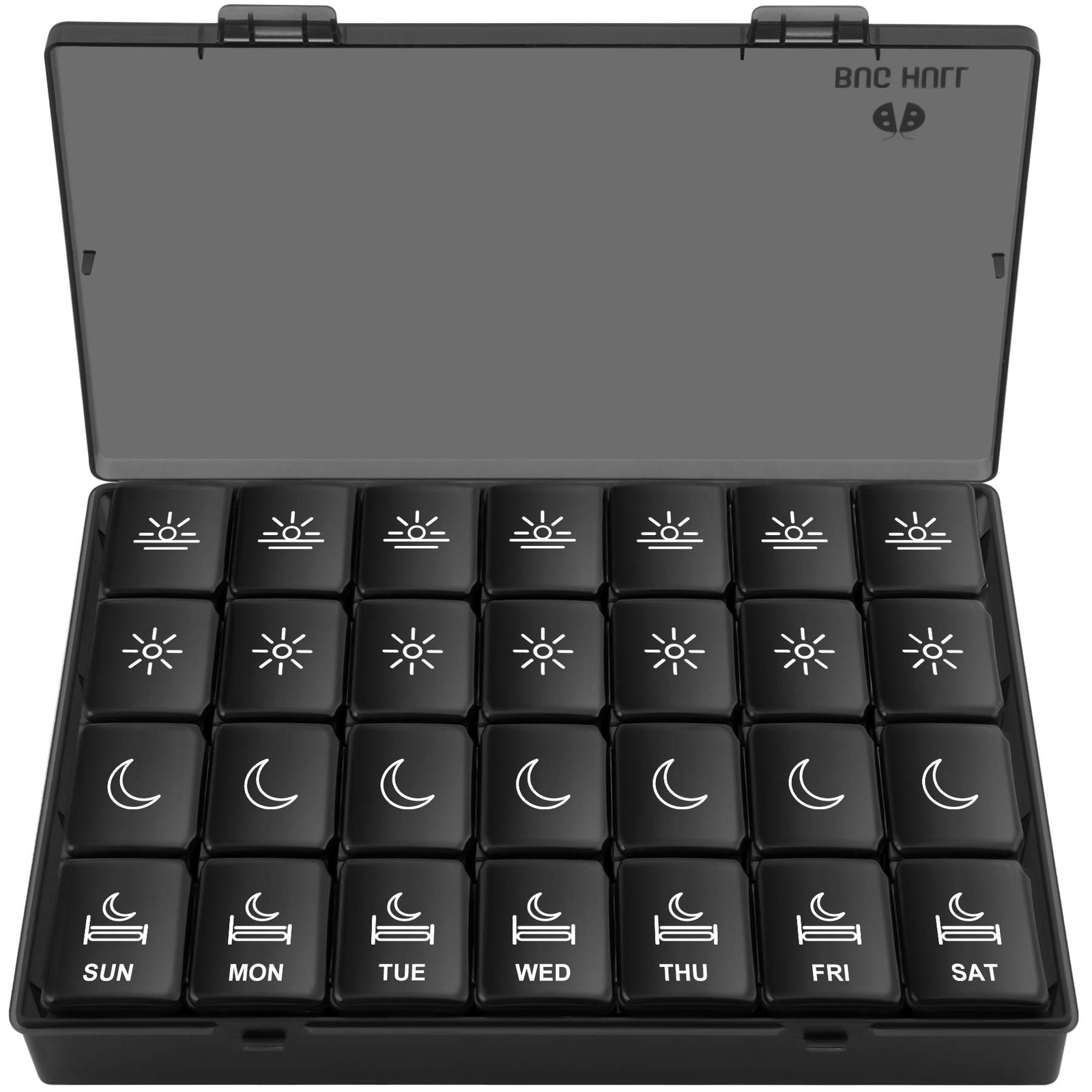 XL Pill Organizer 4 Times a Day,BUG HULL Large 7 Count (Pack of 1), Black