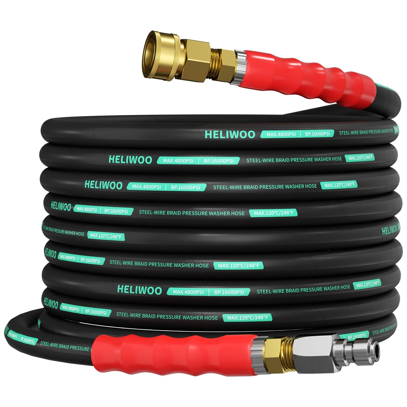 Pressure Washer Hose 25FT 4800 PSI, 3/8'' Steel Wire Braided Kink Resistant P...