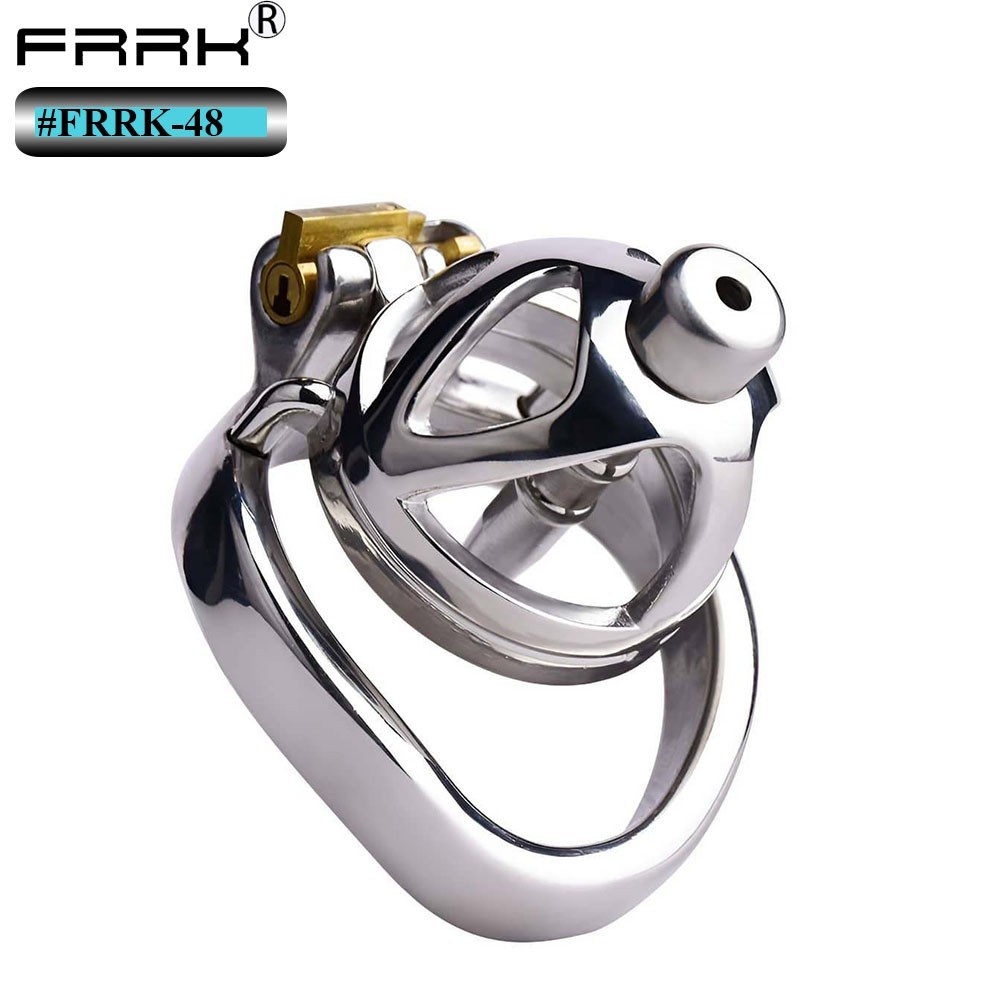 Flat Chastity Cage Device Four Rings Bondage BDSM Chastity Lock US Urinary Tube