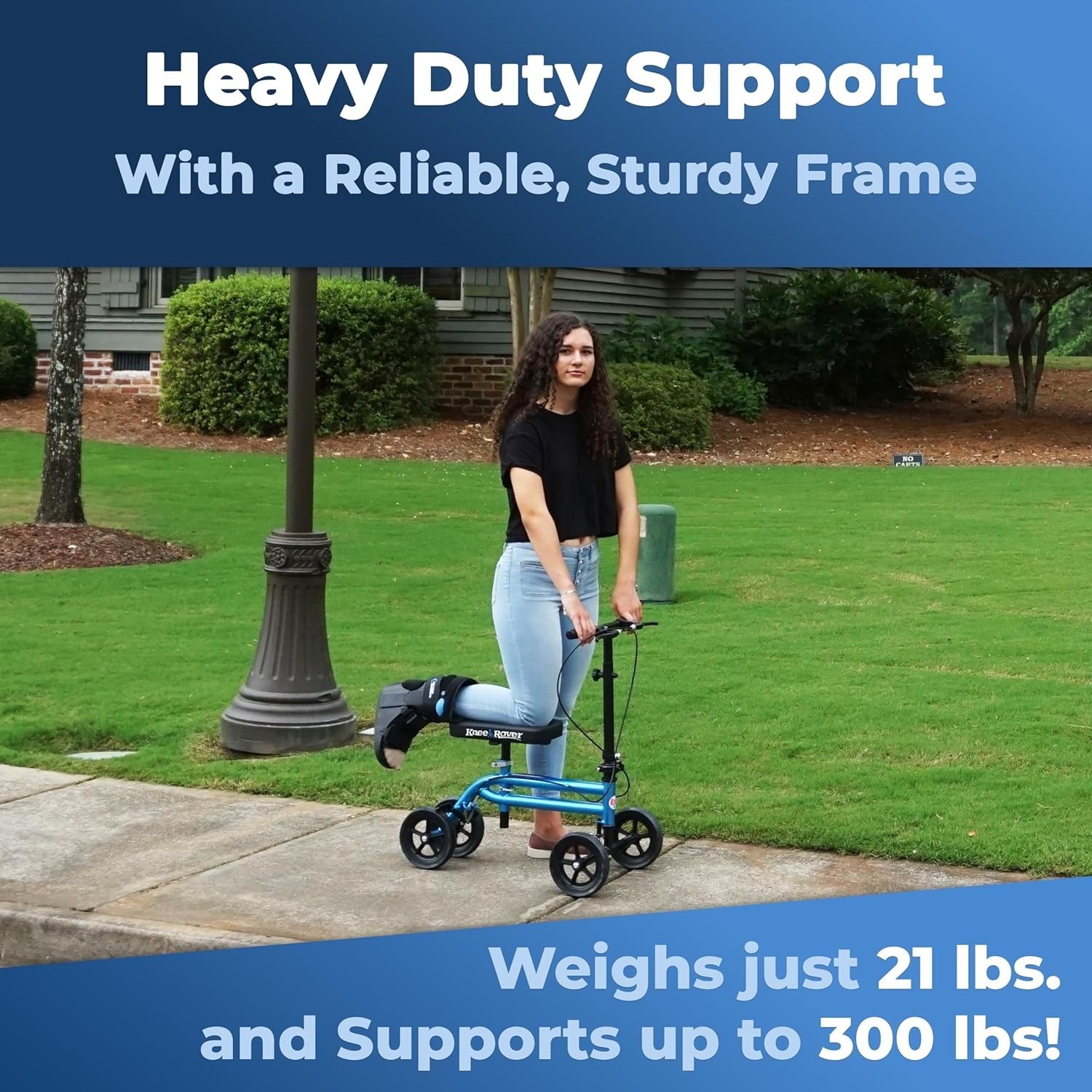 Foldable Steerable Knee Scooter - Reliable Mobility Aid for Foot Surgery, Blue