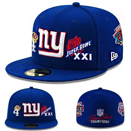 New Era New York Giants Fitted Hat NFL 4X Super Bowl Champion Ring Patches Cap
